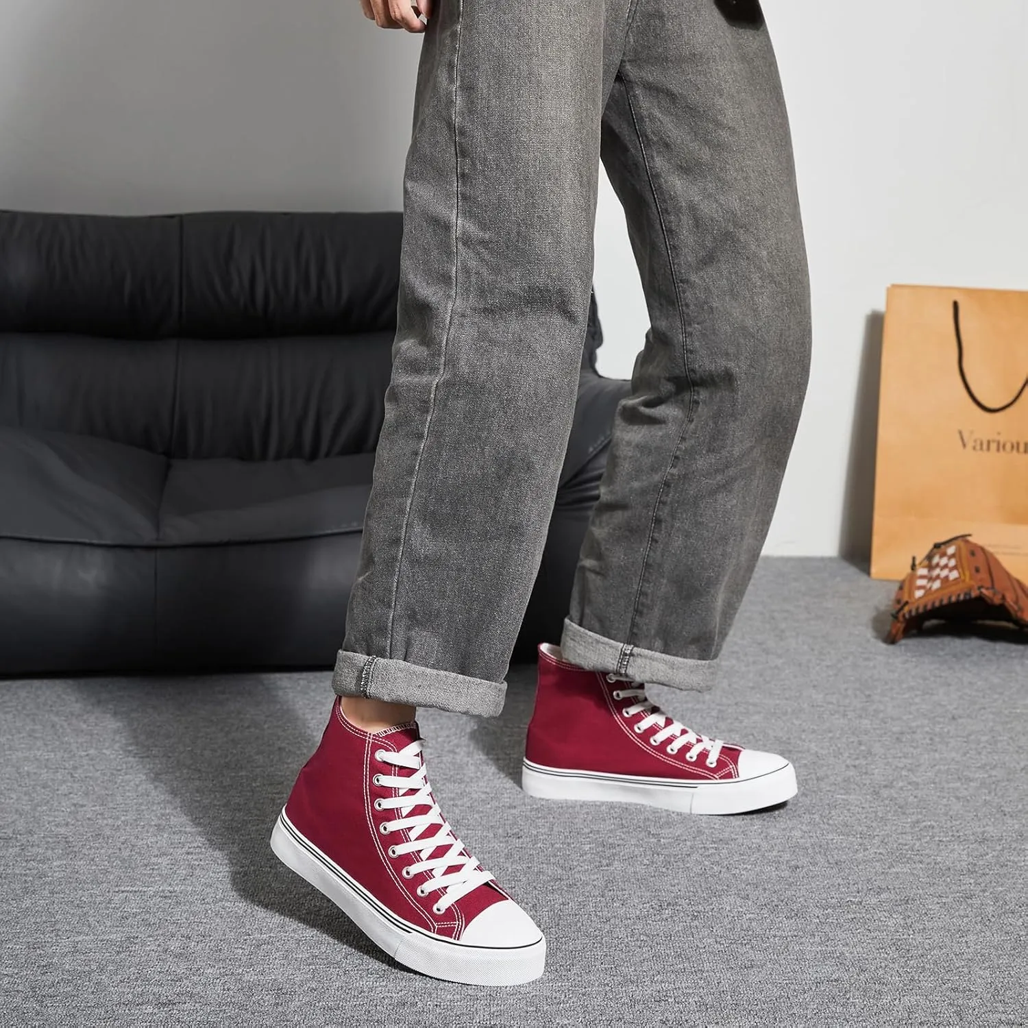 yageyan Men??s High Top Canvas Sneakers Fashion Lace up Walking Shoes Casual Classic