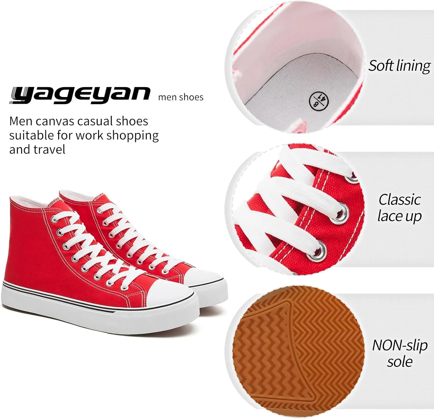yageyan Men??s High Top Canvas Sneakers Fashion Lace up Walking Shoes Casual Classic