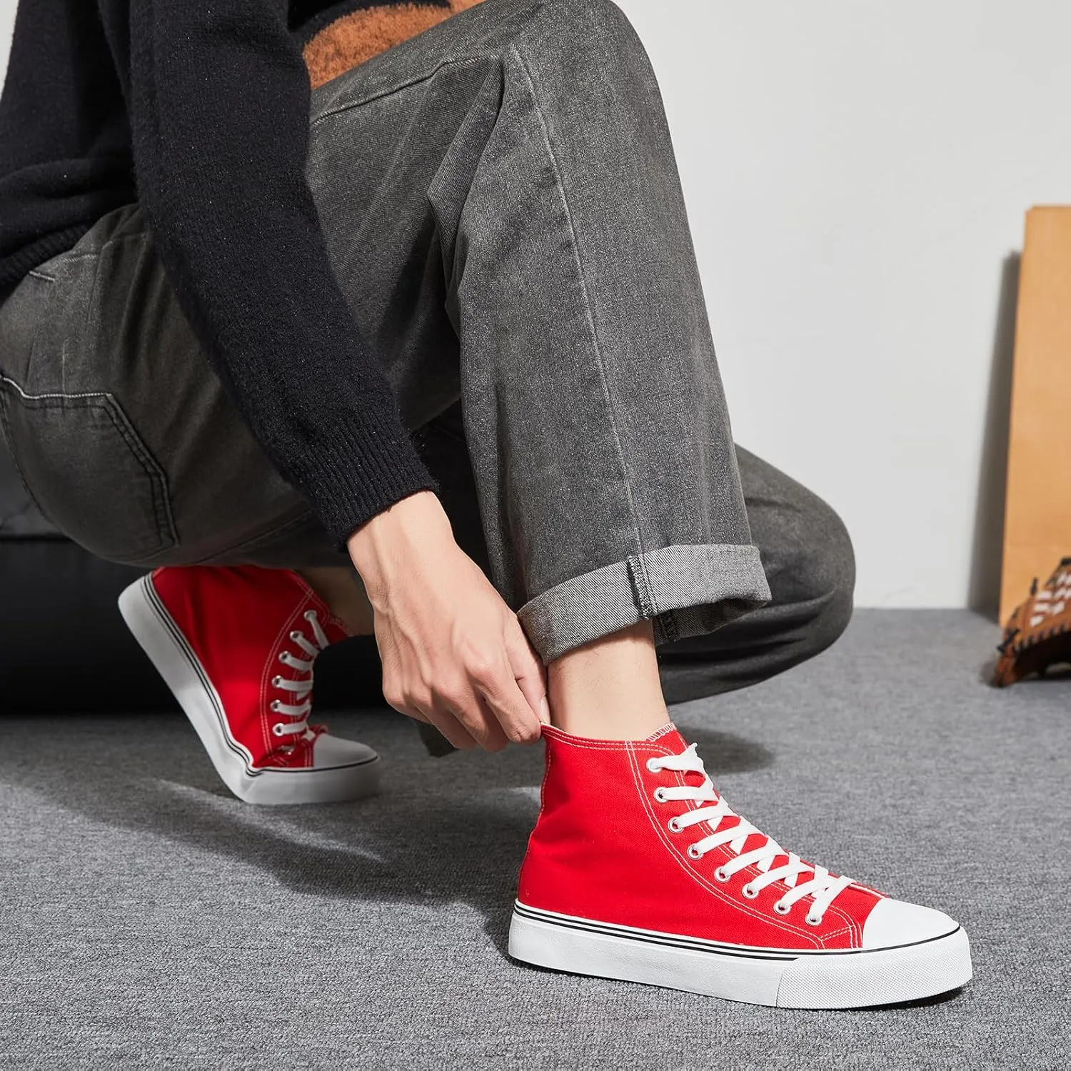 yageyan Men??s High Top Canvas Sneakers Fashion Lace up Walking Shoes Casual Classic