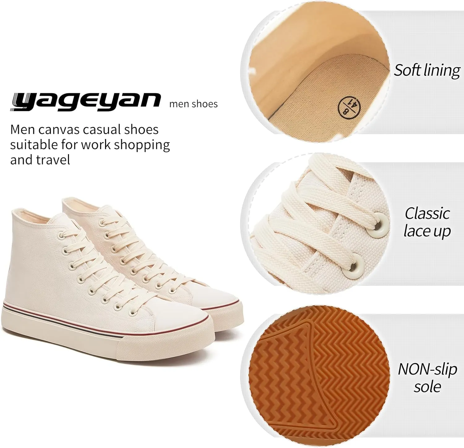 yageyan Men??s High Top Canvas Sneakers Fashion Lace up Walking Shoes Casual Classic